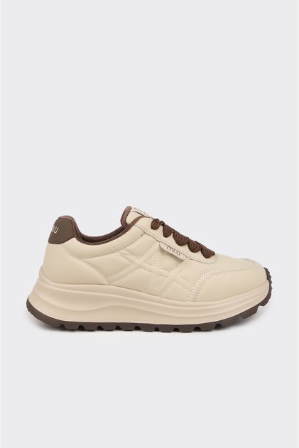 Hakiki Deri Dikiş Detaylı Kadın Sneaker