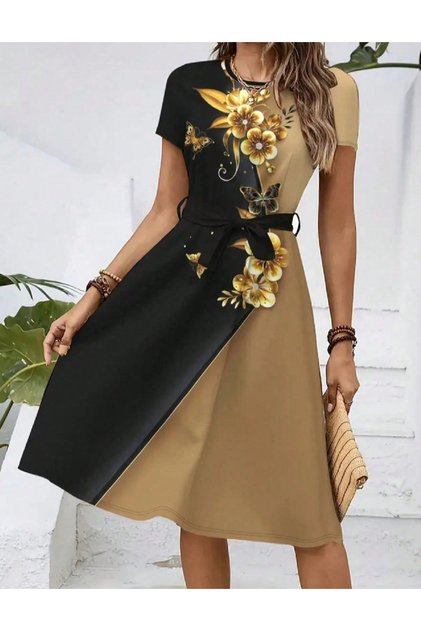 Rochie medie, maro/negru