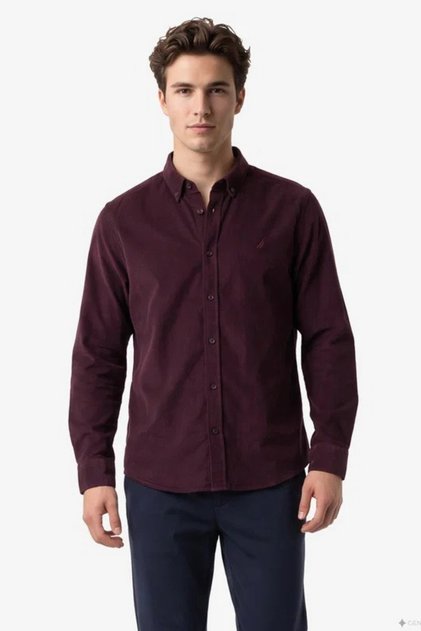 Men's Burgundy Regular Fit Velvet Shirt