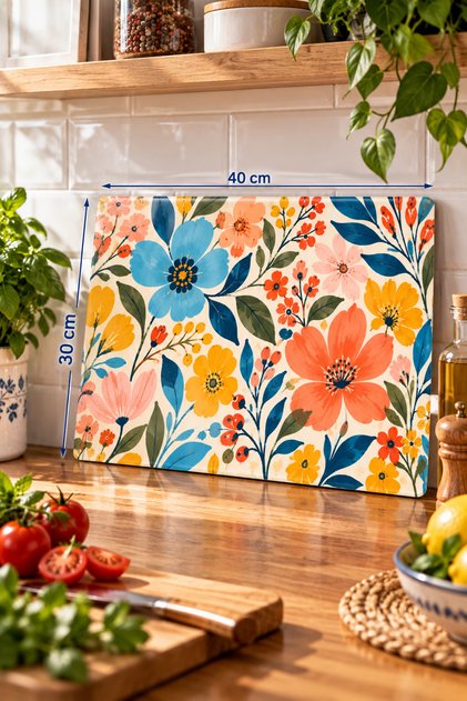 Glass Cutting Board Boho Floral Themed - Glass Cutting Board | 30cm X 40cm