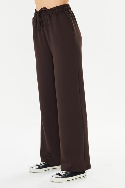Women's Modal Fabric Comfortable Fit Wide Leg Sweatpants Dark Brown 8101-Kk
