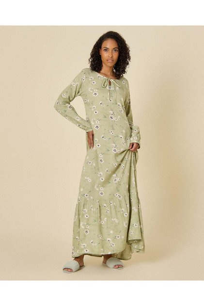 Women Green Embroidered Nightgown