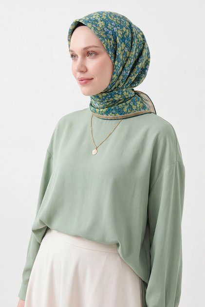 Soft Scarf Mini Floral Patina Green