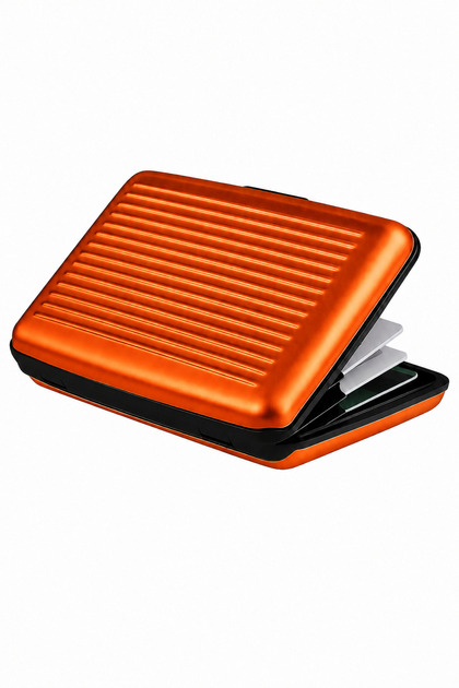 Aluminum Card Holder - Card Holder with Cover - Travel Card Holder - Business Card Holder with Cover - Card Organizer - Credit Card Protector - Credit Card Holder (Metallic Orange)