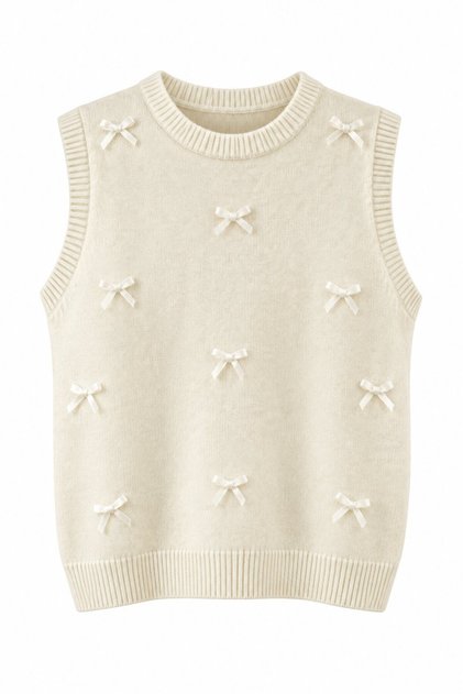 Ecru Mini Ribbon Sleeveless Sweater - 2Y4466