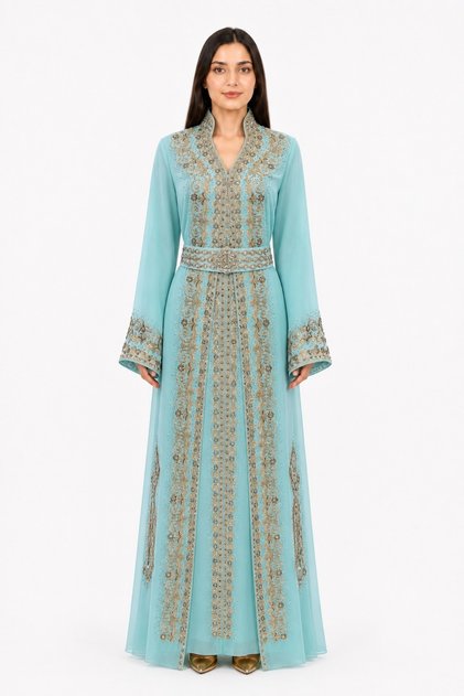 Ladies Long Caftan with Embroidery and Shiny Stone Work Latest Model15