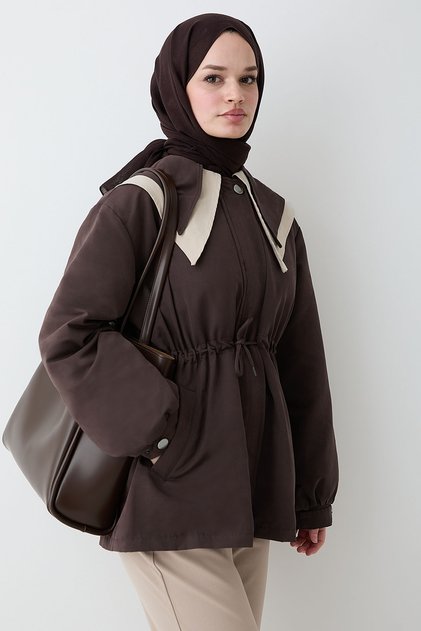 Double Collar Lined Bitter Brown Trench Coat