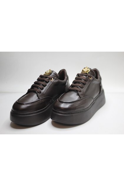 KADIN HAKİKİ KAHVE DERİ KAHVE RUGAN GARNİLİ GÜNLÜK SNEAKER