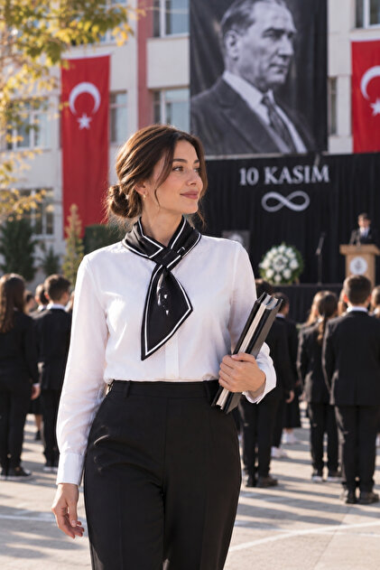Ata-003 Ataturk Photographed and Signed Black 10 November Special Turkish Flag Tie / Scarf / Foulard