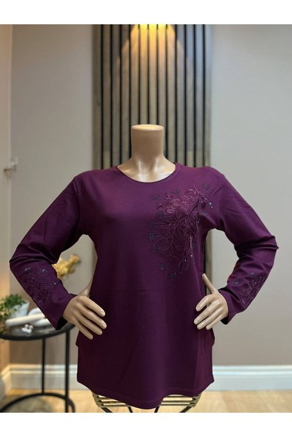 Women's Middle-Aged and Older Women's Embroidered Winter Mother's Combed Cotton Blouse