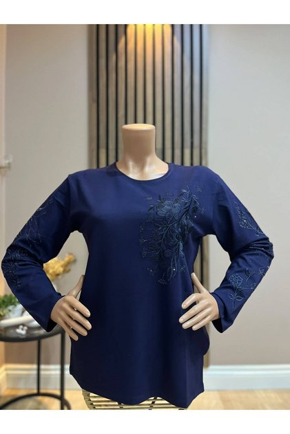 Women's Middle-Aged and Older Women's Embroidered Winter Mother's Combed Cotton Blouse