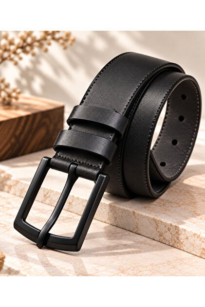 Men's Classic Belt Stylish Textured Leather Look Metal Buckle Belt