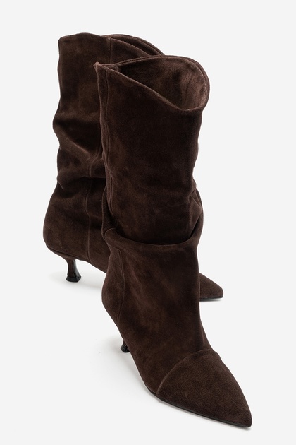 Petty Brown Suede Genuine Leather Women's Gusseted Boots