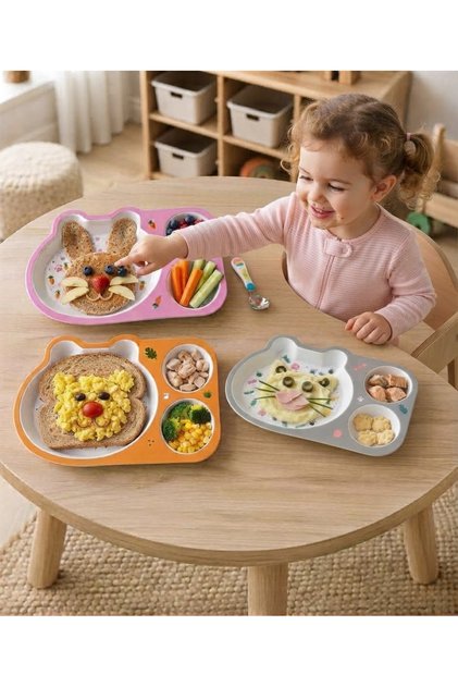 3 Different Models of Melamine Children's Dinner Plate Set - 3-Compartment Unbreakable Baby Feeding Tray (Blw Plate)