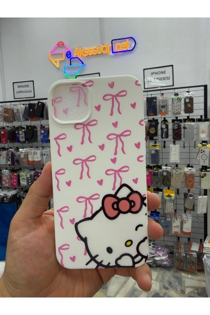iPhone 14 Plus - 15 Plus Compatible Patterned Silicone Case with Suede Interior, Soft, High Print Quality