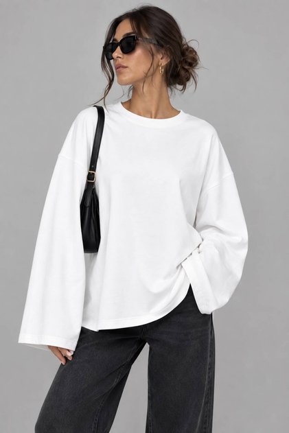 Women's Oversize Crew Neck Sweatshirt Loose Wide Sleeve Basic Cotton Sweatshirt