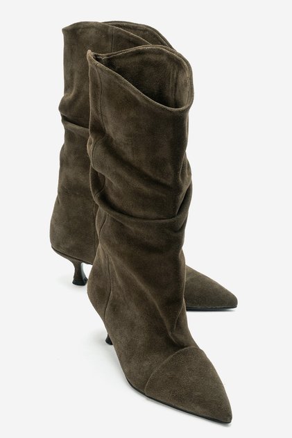 Petty Khaki Suede Genuine Leather Women's Gusseted Boots
