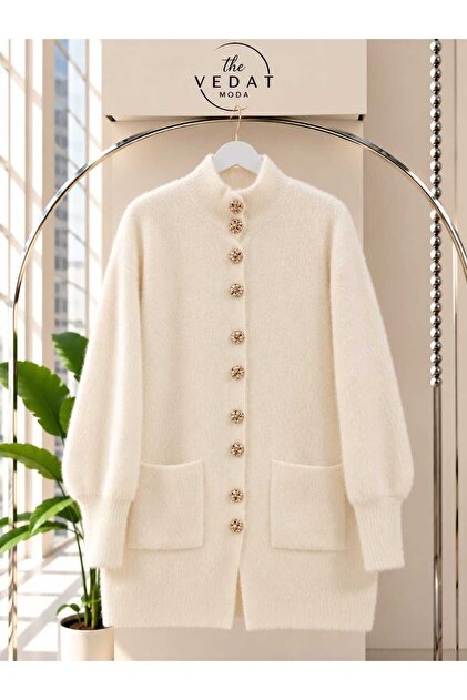 Women's Stand Collar Button Detailed Soft Cardigan -0450 (Standard Size Suitable for Size 38-44)