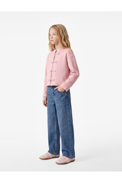 Fancy Buttoned Long Sleeve Mandarin Collar Sweatshirt