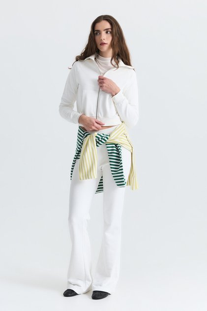 Zippered Sweatshirt and Bell-Bottom Sweatpants Set