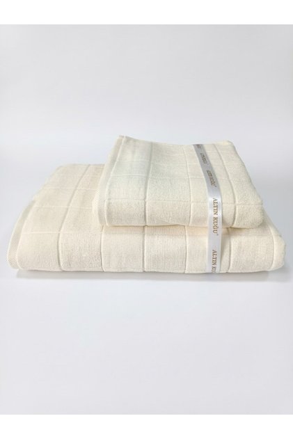 Ramona Large Size Bath Towel Set 2 Pieces (90X150 cm + 50X90 cm) Cream