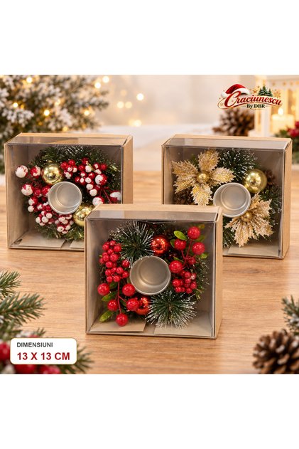 Aranjament de Masa de Craciun 13 x 13 cm, Accente Festive -