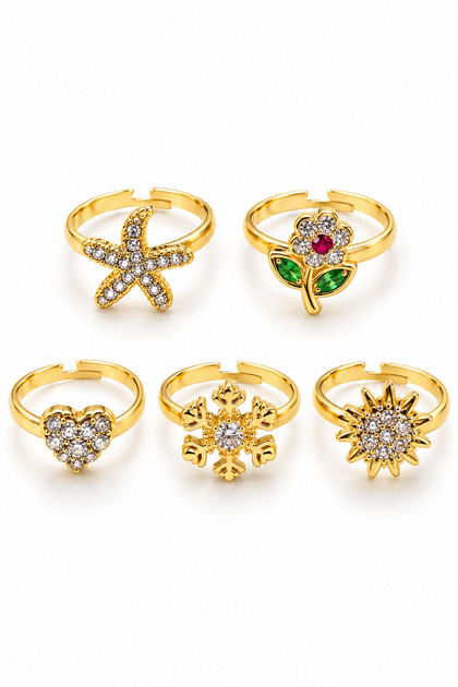 Girl's Mixed Figure Colorful Ring Set Adjustable Cute Children's Jewelry Accessory