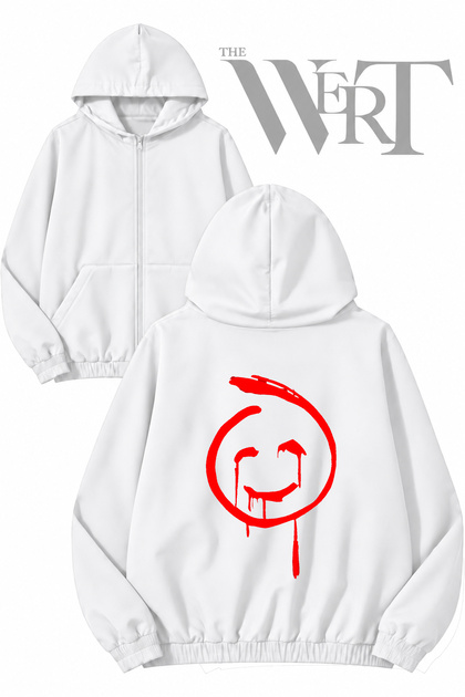 Red John the Mentalist 1 Back Printed Zippered Hooded White Cardigan (2 Yarn)