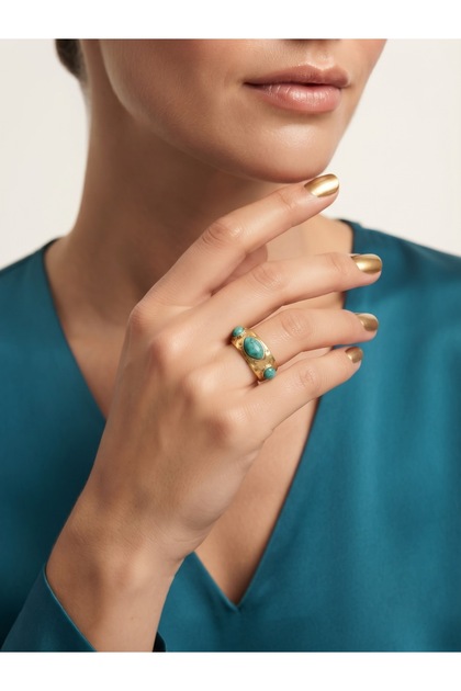 Adjustable Steel Ring with Turquoise Stone