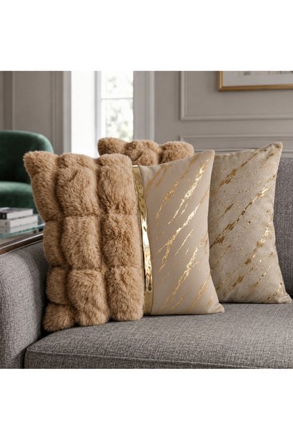 Set of 2 Plush Velvet Cushion Covers – Gold Detail 45X45