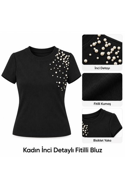 Kadın Taş Ve İnci Detaylı Bluz Crop-Top