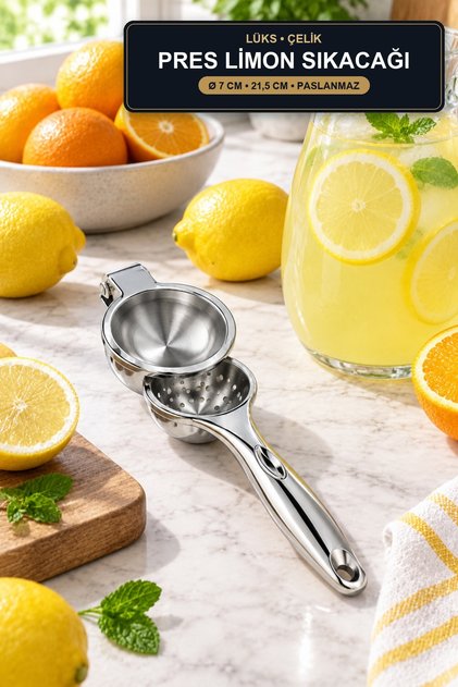 Luxury Press Lemon Squeezer Stainless Steel Handle Fruit Juicer 7 cm Chamber 21.5 cm
