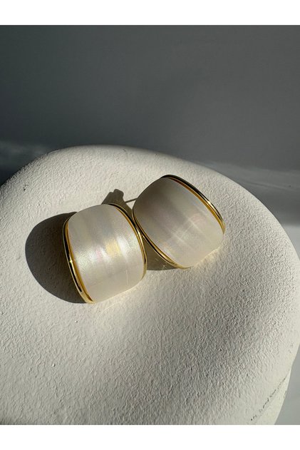 Gold Color Enamel White Earrings (3 cm)