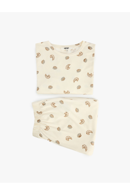Rahat Kalıp Bisiklet Yaka Uzun Kollu Baskılı Pijama Takımı