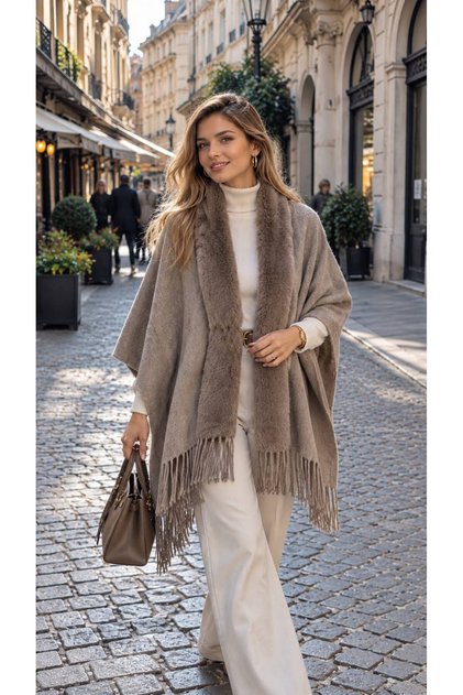 Mink Premium Cashmere Plush Faux Fur Women's Poncho