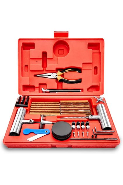 58-Piece Heavy Duty Tire Repair Kit for Tubeless Punctures,Emergency Tool Set for Car,Truck,Motorcycle,ATV,and RV