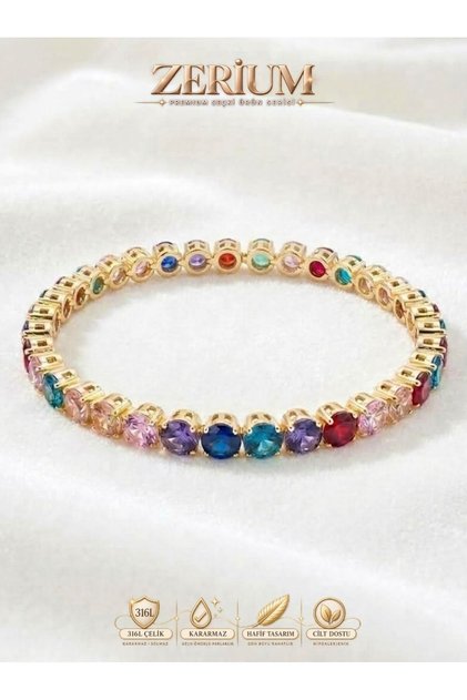 Women's Quality Steel Handcuff Bracelet Gold Color Crystal Stone Oval Design