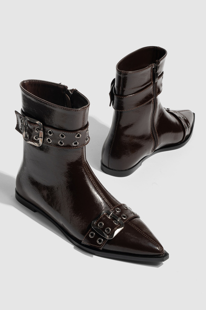 Bitter Brown Pointed Toe Mini Heeled Women's Boots