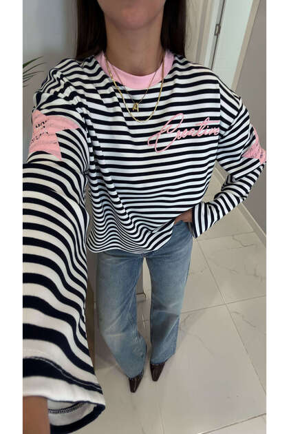 Temla Navy Blue Striped Sweatshirt