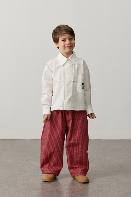 Embroidered Wide Placket Shirt White