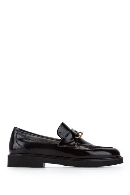 Women's Genuine Leather Brown Patent Leather Loafer Shoes