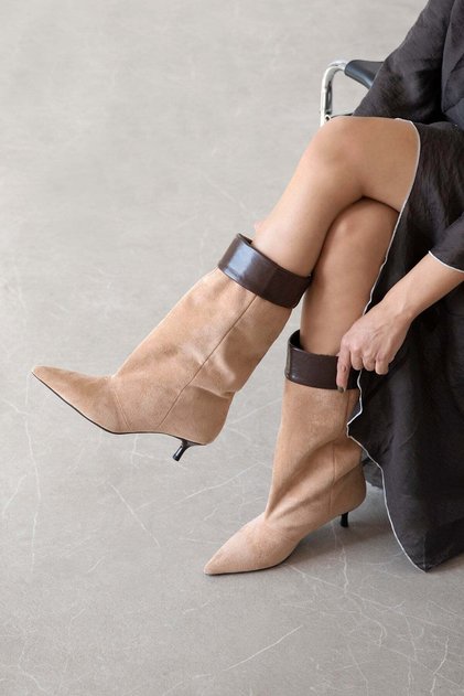 Bridge Women's Mouth-Collar Leather Suede Boots Tan
