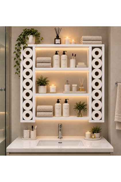Beyaz Banyo Lavabo Üstü Raf Düzenleyici Makyaj Organizeri Tuvalet Kâğıtlık Havluluk