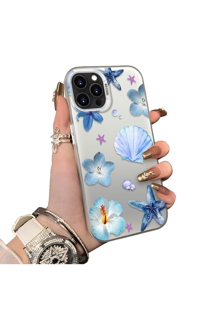 iPhone 13 Pro Compatible Silicone Edge Hard Back Case Sea Star Pattern Phone Case