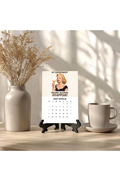 Calendar cu amuzant, 2027, calendar de birou cu suport negru