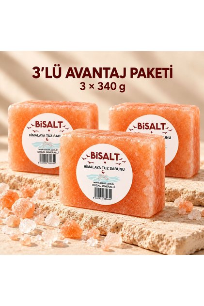 3'lü Ekonomik Paket Himalaya Tuz Sabunu Peeling ve Arındırıcı Etkili Katı Sabun 340 gr