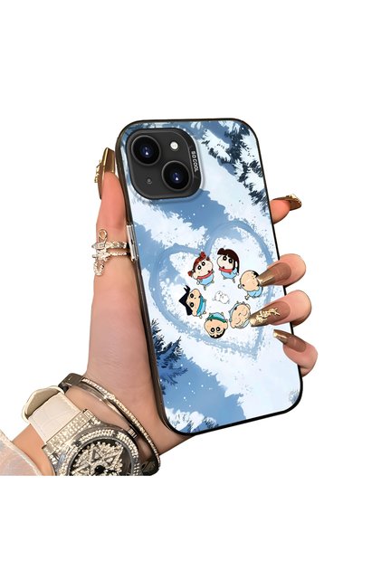 For iPhone 15 Compatible Silicone Edge Hard Back Case Anime Patterned Couple Phone Case