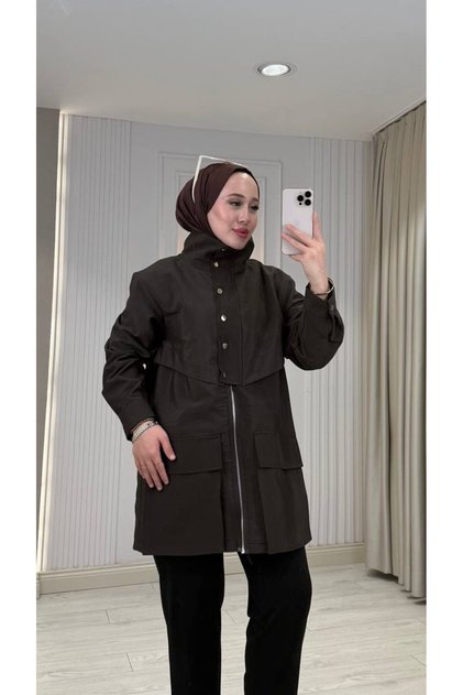 Kadın Dik Yaka Düğme Detaylı Modal Kap 9309