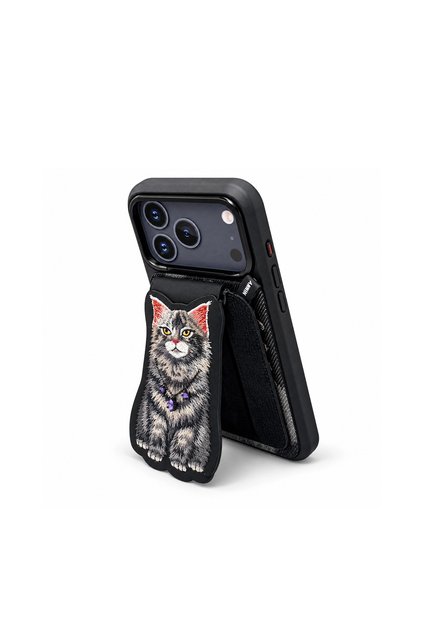 Magsafe 3D Embroidered Cat Figure Case with Magnetic Stand and Card Holder Compatible with iPhone 18 Pro Max