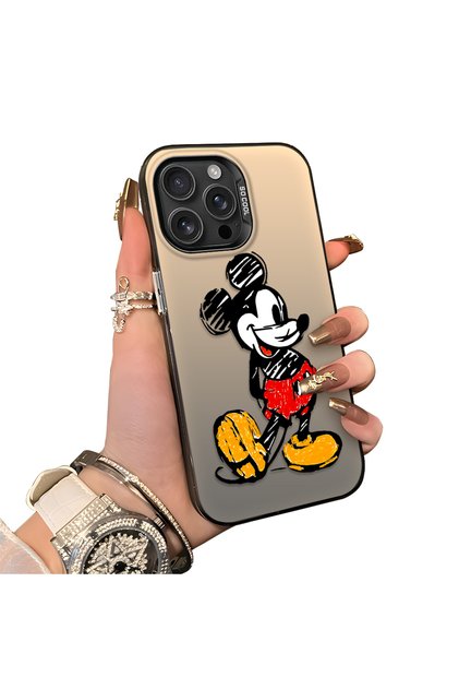 For iPhone 16 Pro Max Compatible Silicone Edge Hard Back Case Mickey Patterned Couple Phone Case